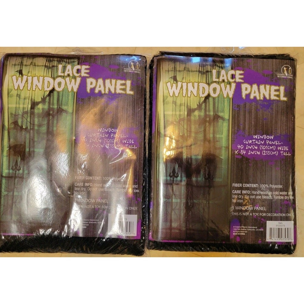 Lot of 2 Black Lace Flying Bats Panel Curtain 40"x 84" Gothic Spider Halloween
